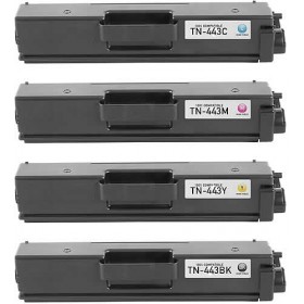 Brother value pack 4 high yield toner cartridges black cyan magenta yellow set (TN-443) Compatible