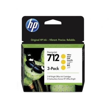 HP 712 Yellow 3pk Ink Cartridges (3ED79A) Genuine
